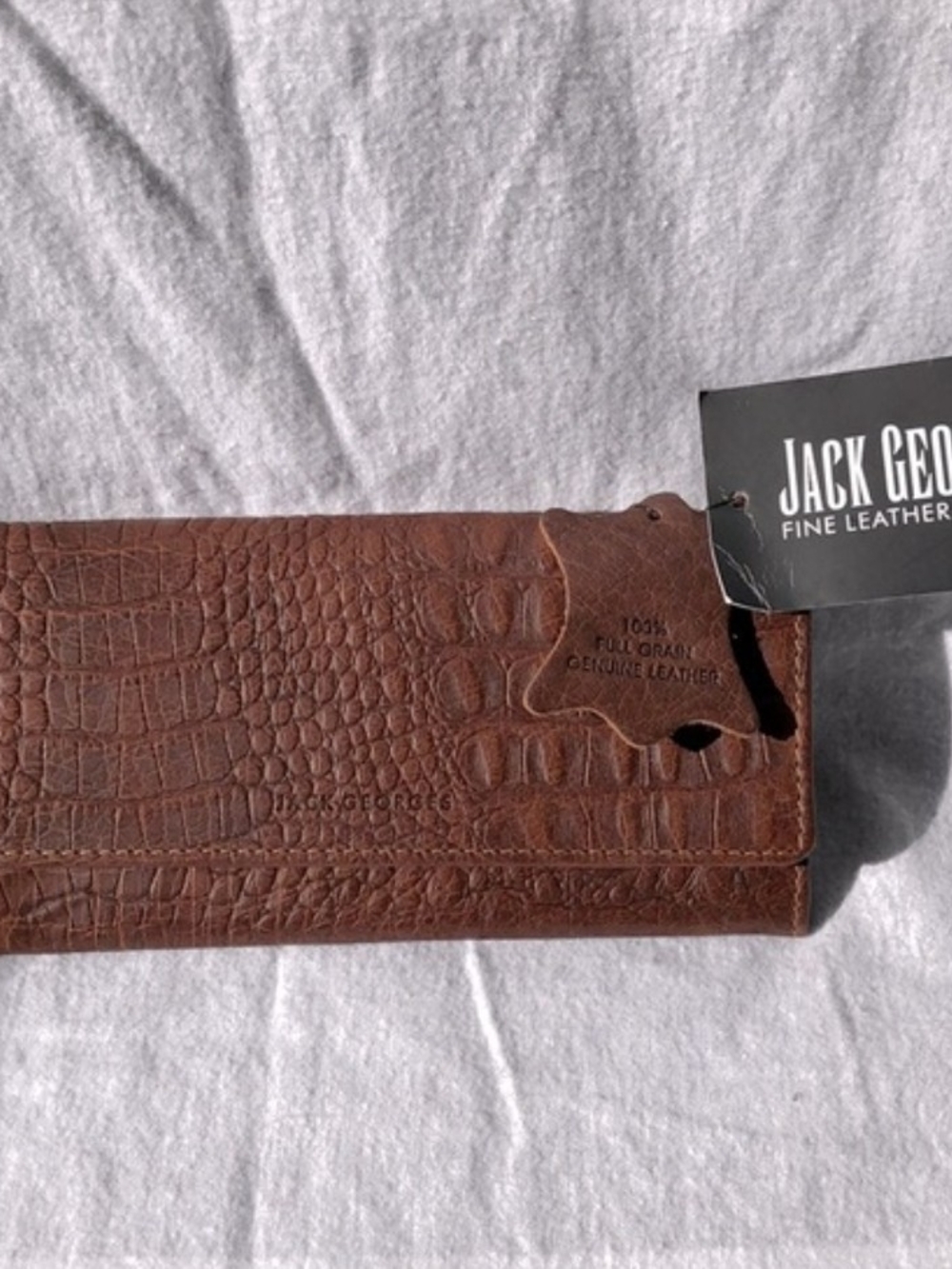 Jack George's Brown Croc-Embossed Leather Accordian Card Clutch